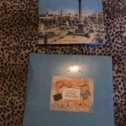 VINTAGE 1940'S ELKES LTD TRAFALGAR LARGE SQUARE ENGLISH BISCUIT TIN BOX WITH LID Vintage Large Tin Box Trafalgar Square Souvenir Tin Storage Organizat