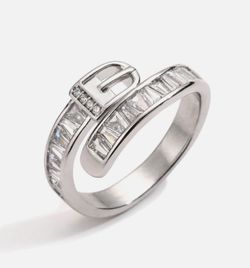 925 Sterling Silver Belt Buckle Ring with 5A Cubic Zirconia CZ Crystal Diamond Adjustable Open Ring Personalized Gold Plated Stacking Statement Jewelr