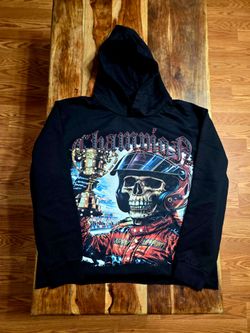 Left Point Italy Men's Studded Black Graphic Pullover Hoodie