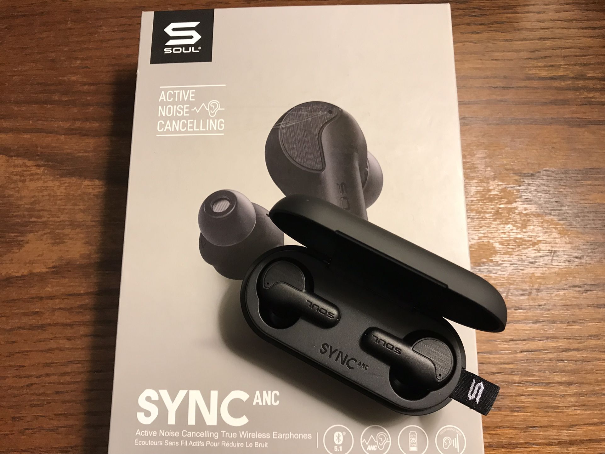 SOUL New SYNC ANC Wireless Earbuds - Active Noise Cancelling Bluetooth Headphones with Water-Resistance, 25 Hours Playtime and Audio Transparency Mode