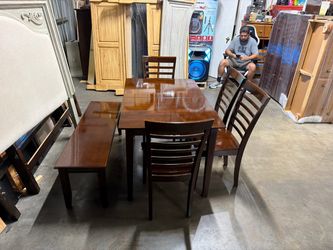 Wood Dining Table Set with Chairs and Bench