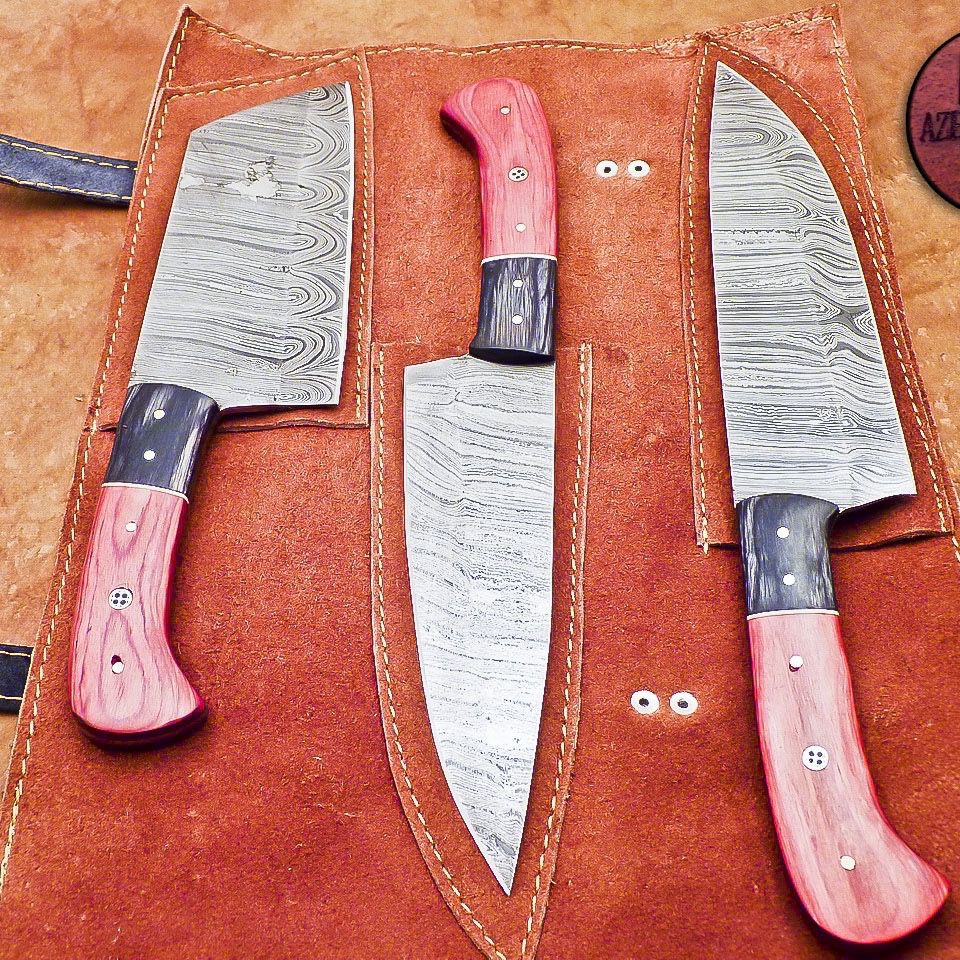 Handmade Damascus Steel 3 Pcs Chef Knife Set 
