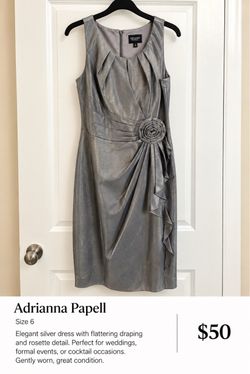 Adrianna Papell Silver Cocktail Dress Size 6