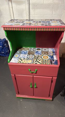 Painted Nightstand with Mosaic Tile Top