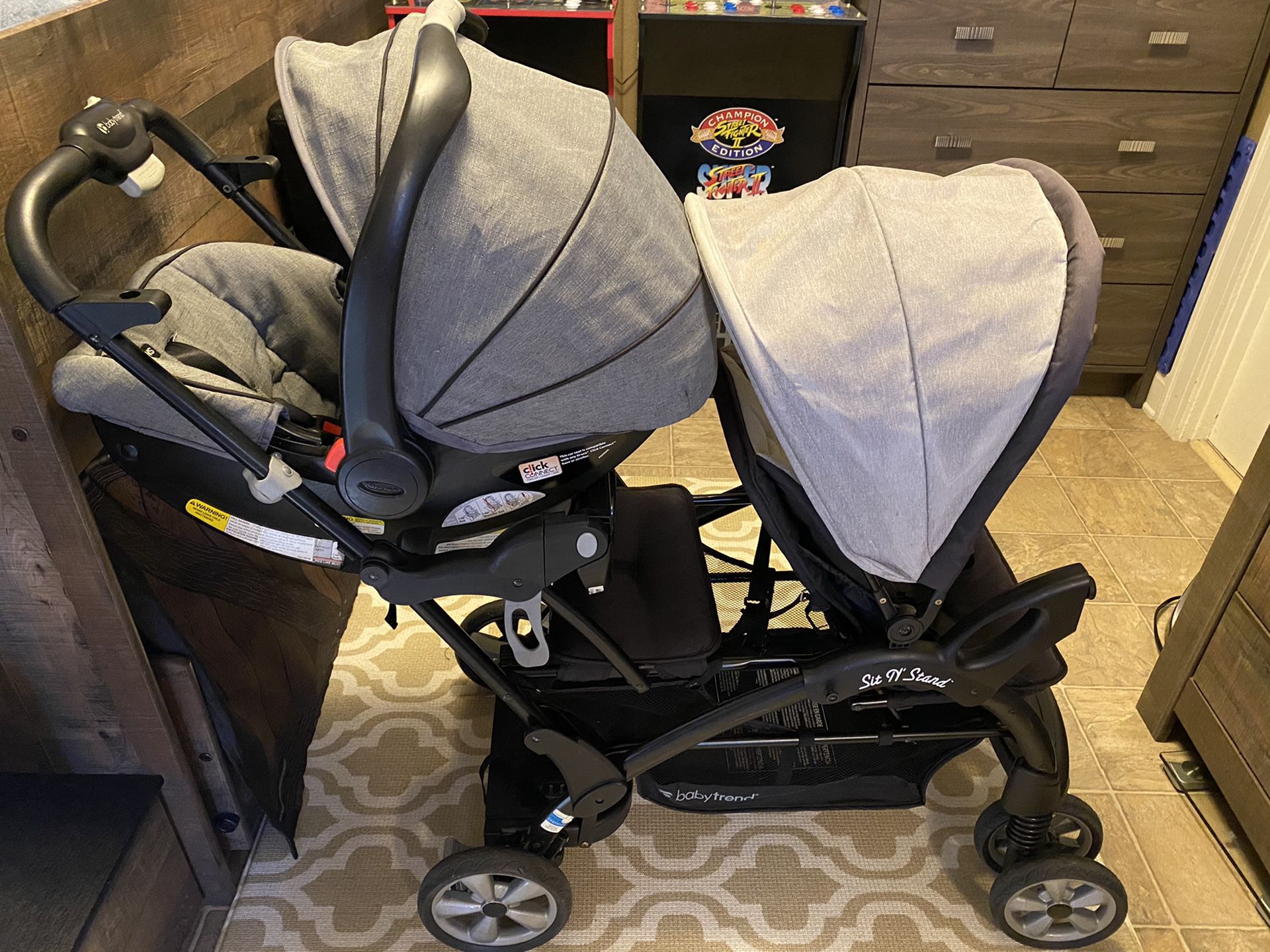 Double stroller and car seat
