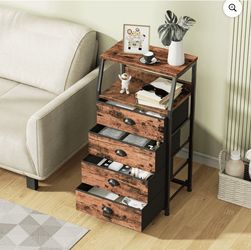 Tall Nightstand, 4 Drawer Storage Organizer for Bedroom, Brown