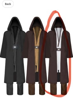 Mens Jedi Brown and White Hooded Tunic Robe Costume Cosplay Medium Star Wars