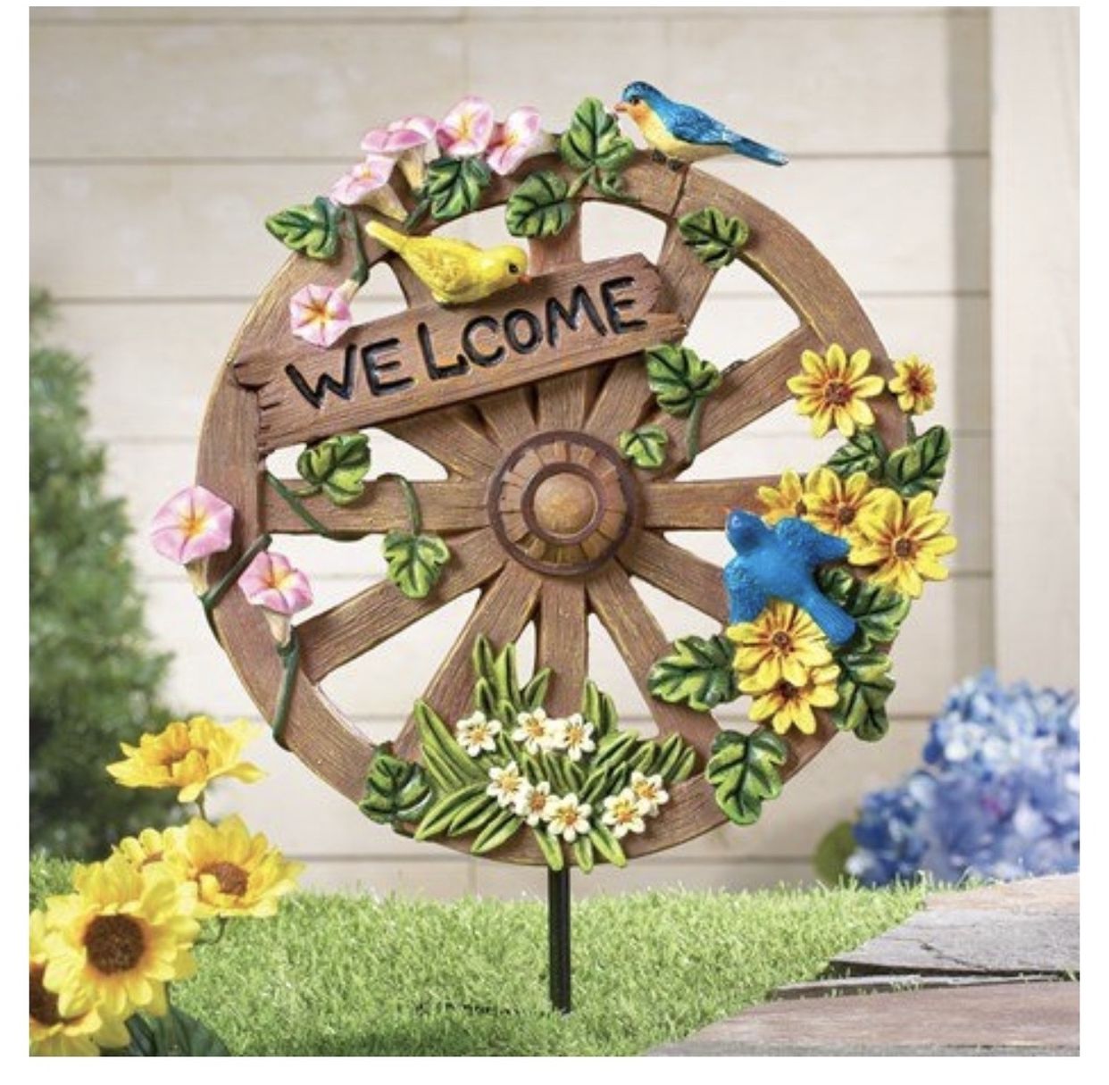 Spring Summer Floral Wagon Wheel Yard Decor