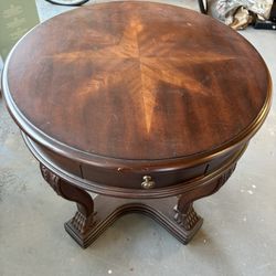 Round Wood Side/End Table with Starburst Inlay