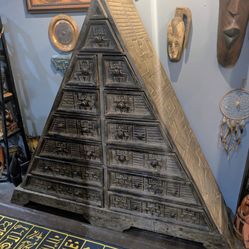 Vintage Indonesian Style Hand-Carved Wood Pyramid Cabinet/Chest/Mirror