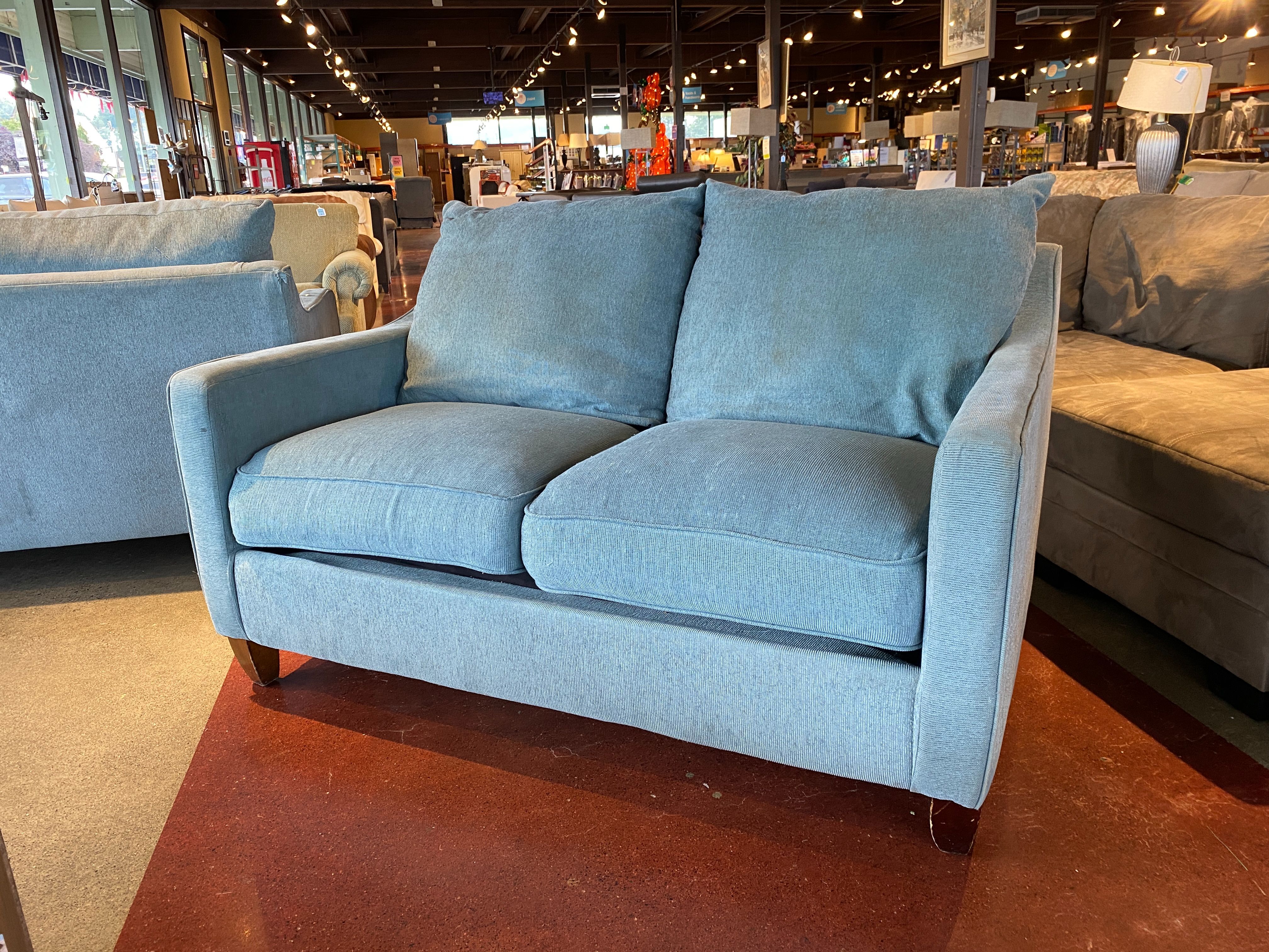 Seasalt Blue Loveseat with Attached Back Pillows