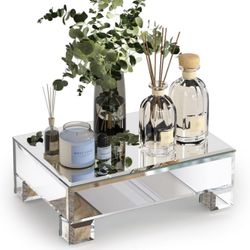 New Mirrored Risers for Display, Tabletop Display Stand, Mirrored Perfume Tray for Vanity, Silver Soap Stand, Pedestal Stand, Glass Risers for Counter