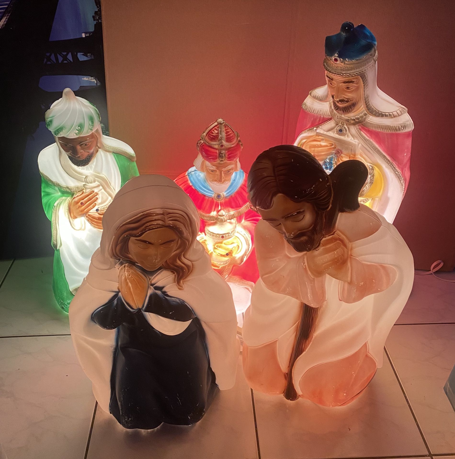 VINTAGE Blow Mold Christmas Nativity General Foam Plastics Set Of 5 Made In Usa Special For Christmas 