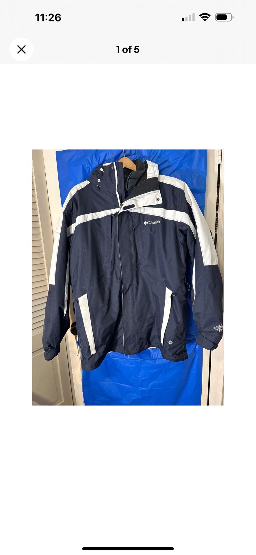 Columbia Men's Navy Blue White Omni Tech Waterproof Insulated Ski Jacket