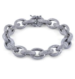 Iced out rolo link bracelet brass with cubic zirconia 8 in