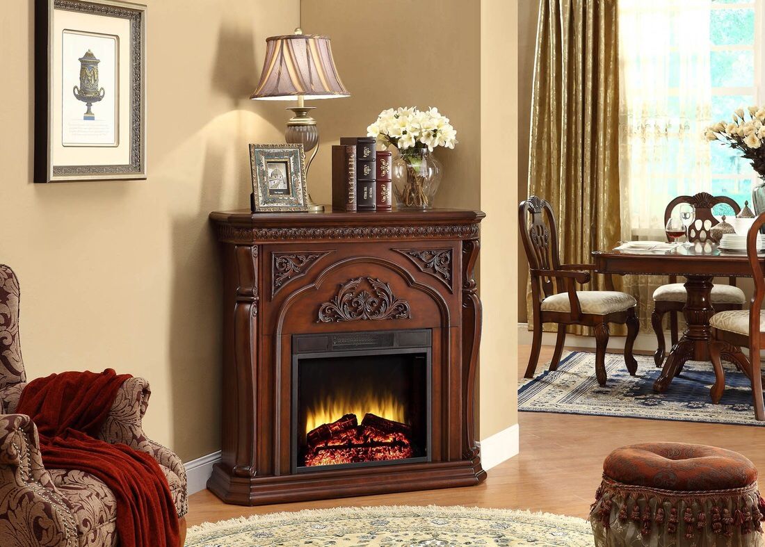 Febo Flame Cherry Carved Wood 42” Corner Option RemoteControlled