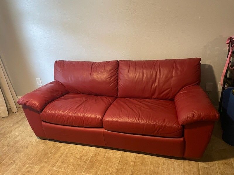 Red Leather Pull Out Sofa