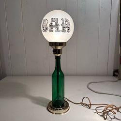 Vintage BAR Lamp Green Bottle Milk Glass Globe 19.5 in Tall