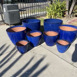 Large Ceramic Pots-Blue Glazed Planters ($195 set of 4 pieces)