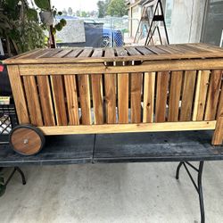 Outdoor Acacia Wood Patio Storage Deck Box – Rolling Cushion Chest
