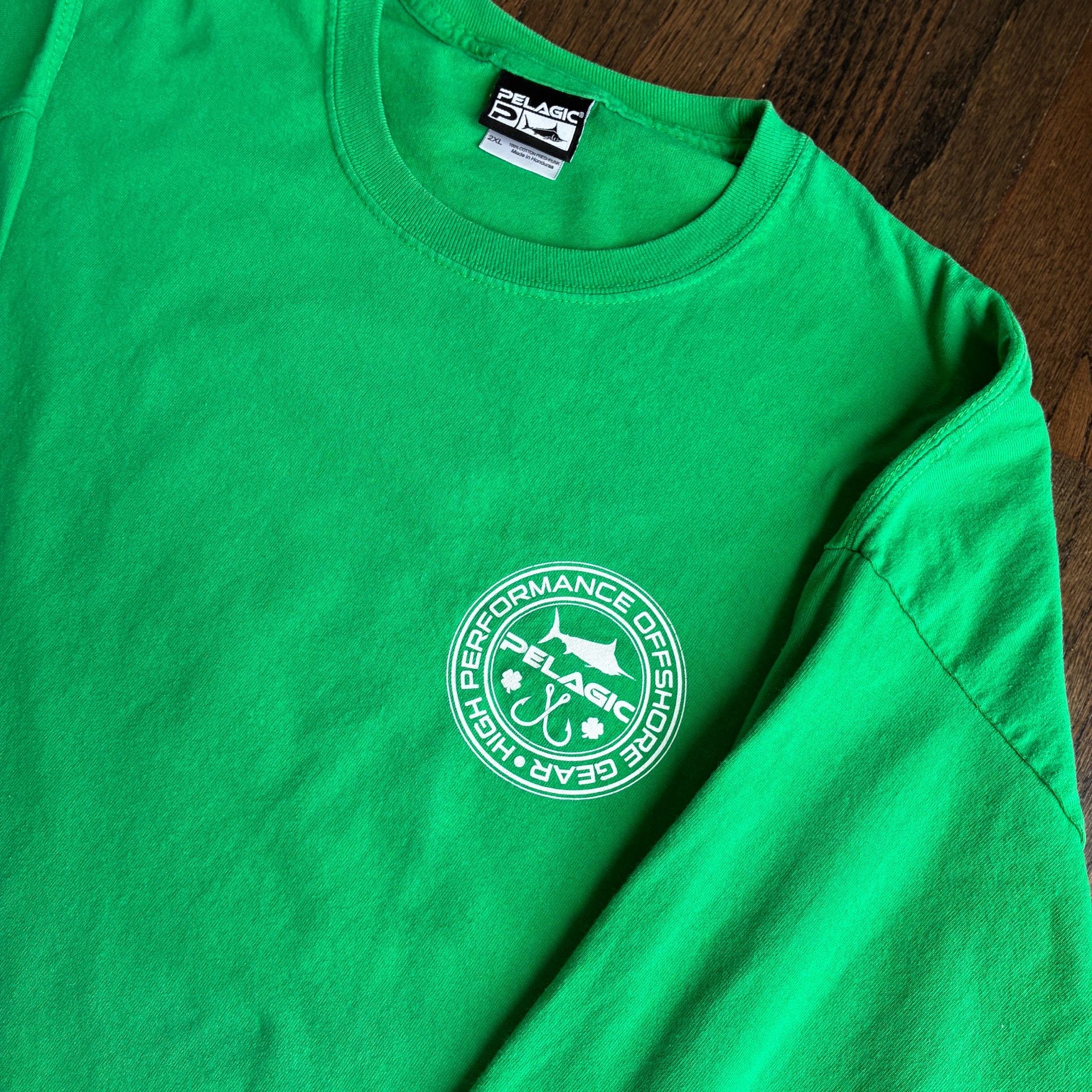 Pelagic Men's 2XL Long Sleeve Fishing Shirt Green Shamrock Marlin Graphic Tee