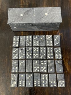 Vintage Handmade Carved Marble Stone Domino Set With Box  
