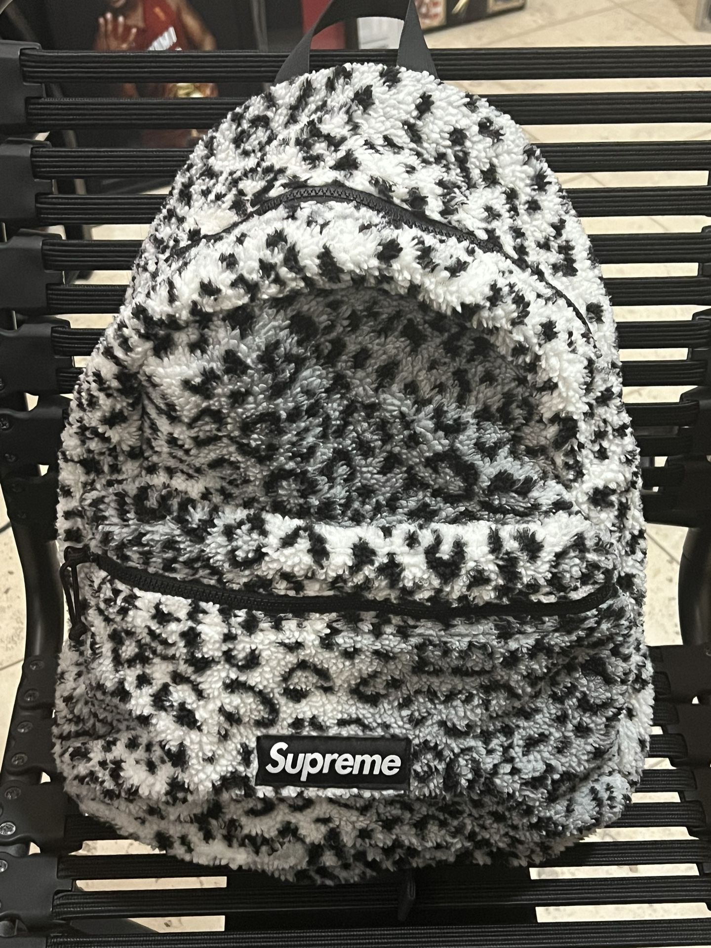 supreme leopard fleece backpack