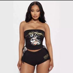 Ed Hardy 2 Piece Black Shorts Set