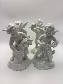 Vintage White Porcelain Cherub Figurines Set of 4 Made in Germany