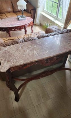 Marble ornate solid wood side foyer table