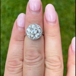Ladies Platinum and Diamond Ring. Vintage, Late Victorian Circular Cluster Ring.