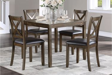 New in box 5pc dining table set dark brown color