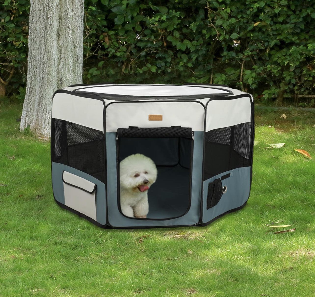 Foldable Pet Exercise Kennel with Removable Mesh Shade Cover, Portable Pet Playpen for Pet's Indoor or Outdoor Training