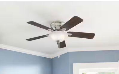Hampton Bay Hawkins III 44 in. LED Indoor Brushed Nickel Flush Mount Ceiling Fan with Light