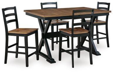 Wildenauer Brown/Black Counter Height Extension Dining Table and 4 Barstools