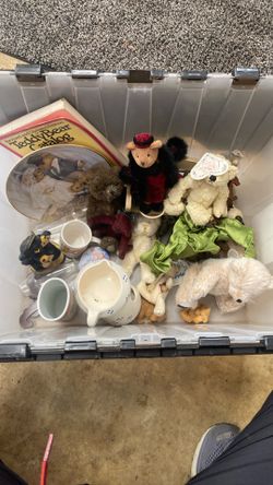 Tub Of collectible, teddy bear, mini plushy’s and figurines and more