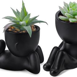 Set of 2 Fake Plants Artificial Succulent Plants for Office Desk Accessories Black Bathroom Home Room Aesthetic Decor 
