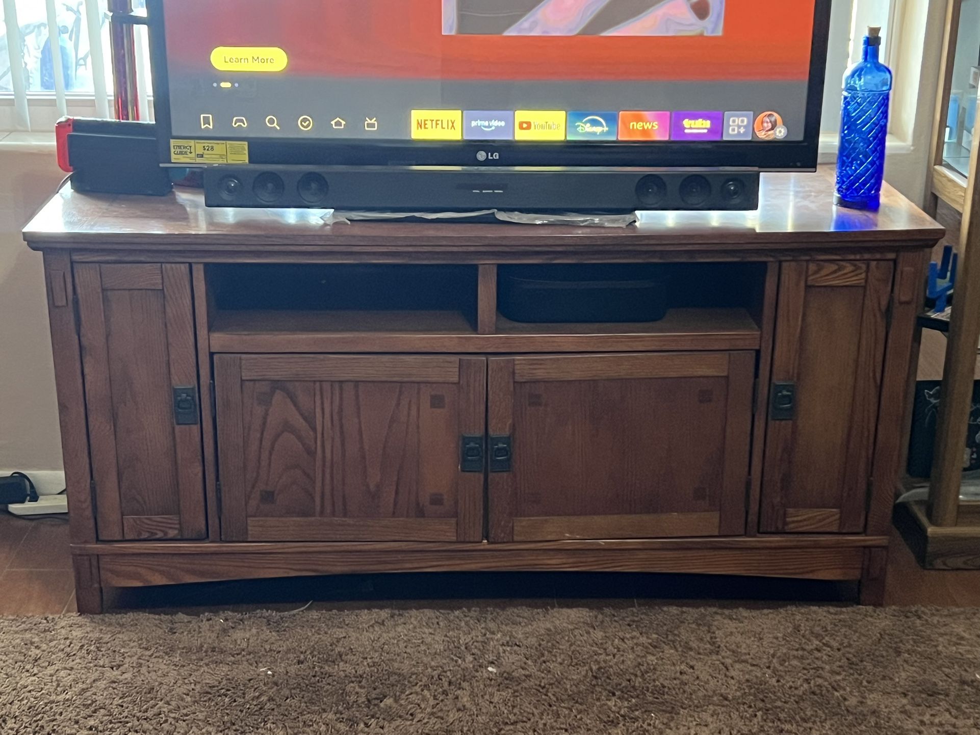 Solid Wood Rustic Farmhouse TV Stand – 5ft – $200 OBO – Heavy, Sturdy, Great Storage