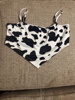 Cow Print Crop Top with Adjustable Straps