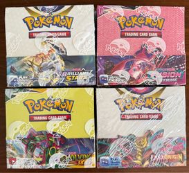 Pokemon sealed booster boxes- Evolving Skies, Lost Origins, Fusion Strike, Brilliant Stars