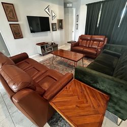 Reclining Brown Leather Sofa and Loveseat