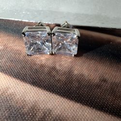 Cubic Zirconia Stud Earings 18K White Gold Plated Sterling Silver