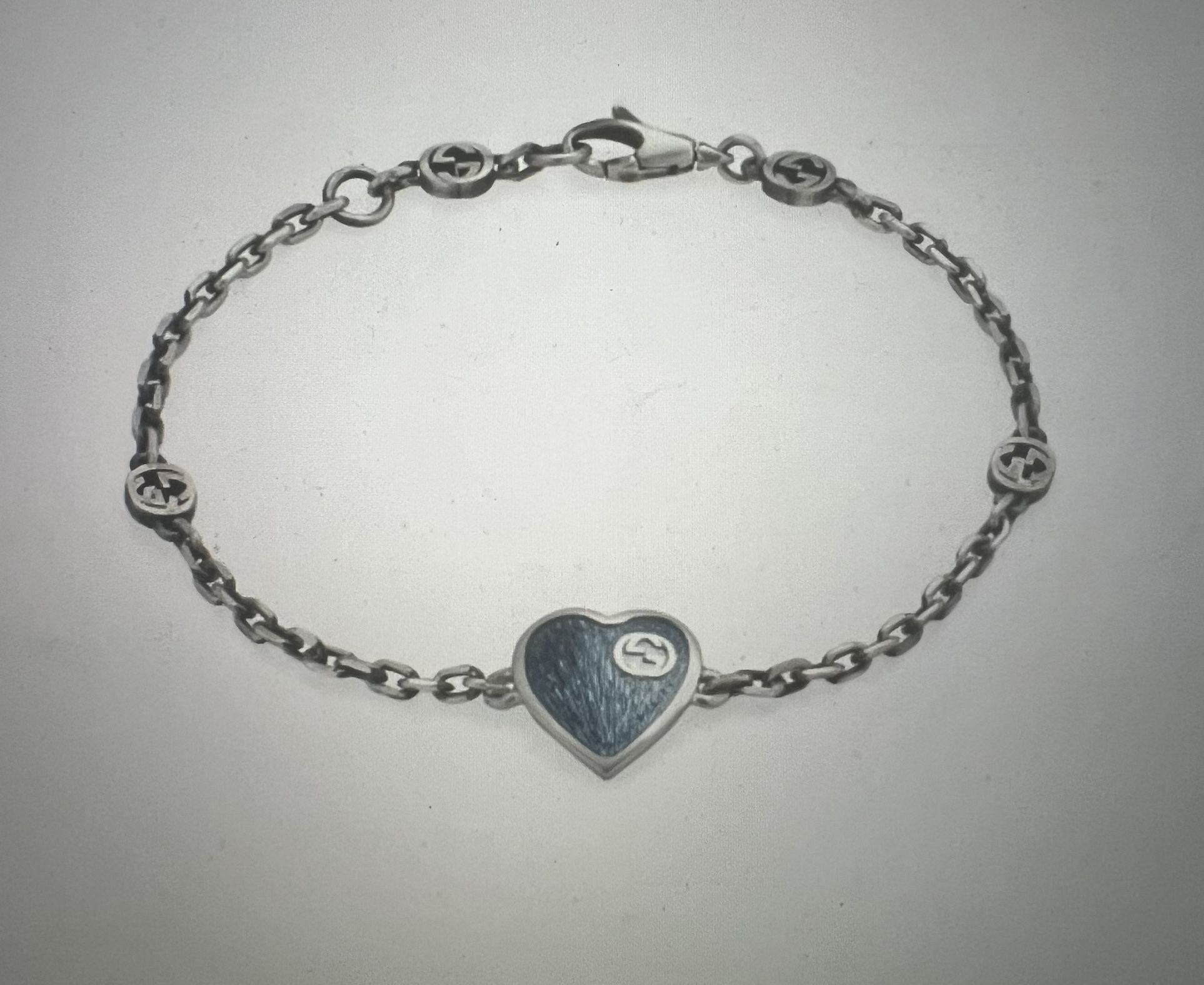 Gucci Interlocking G Light Blue Enamel Heart Bracelet