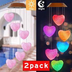 2PACK LED Love Heart Wind Chime Lights Solar Powered Color-Changing Outdoor Decor
