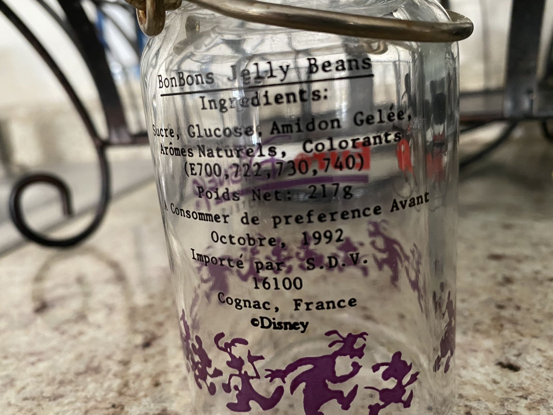 1992 Disney France jelly beans jar vintage Europe Disney 5”