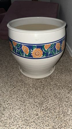 Large Ceramic Planter with Sunflower Design