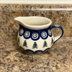 Boleslawiec Polish Pottery Creamers Pitchers Peacock Eyes Blue Green 3-1/4" Nice!