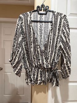 Black & White Floral Wrap Blouse