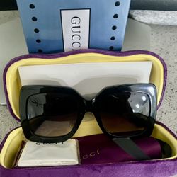 New Gucci GG0083s Oversized Square Women Black Sunglasses