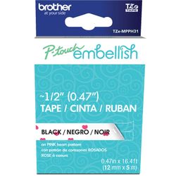 Brother P-touch Embellish Patterned Tape Black Print on White with Heart NEW!! NIB